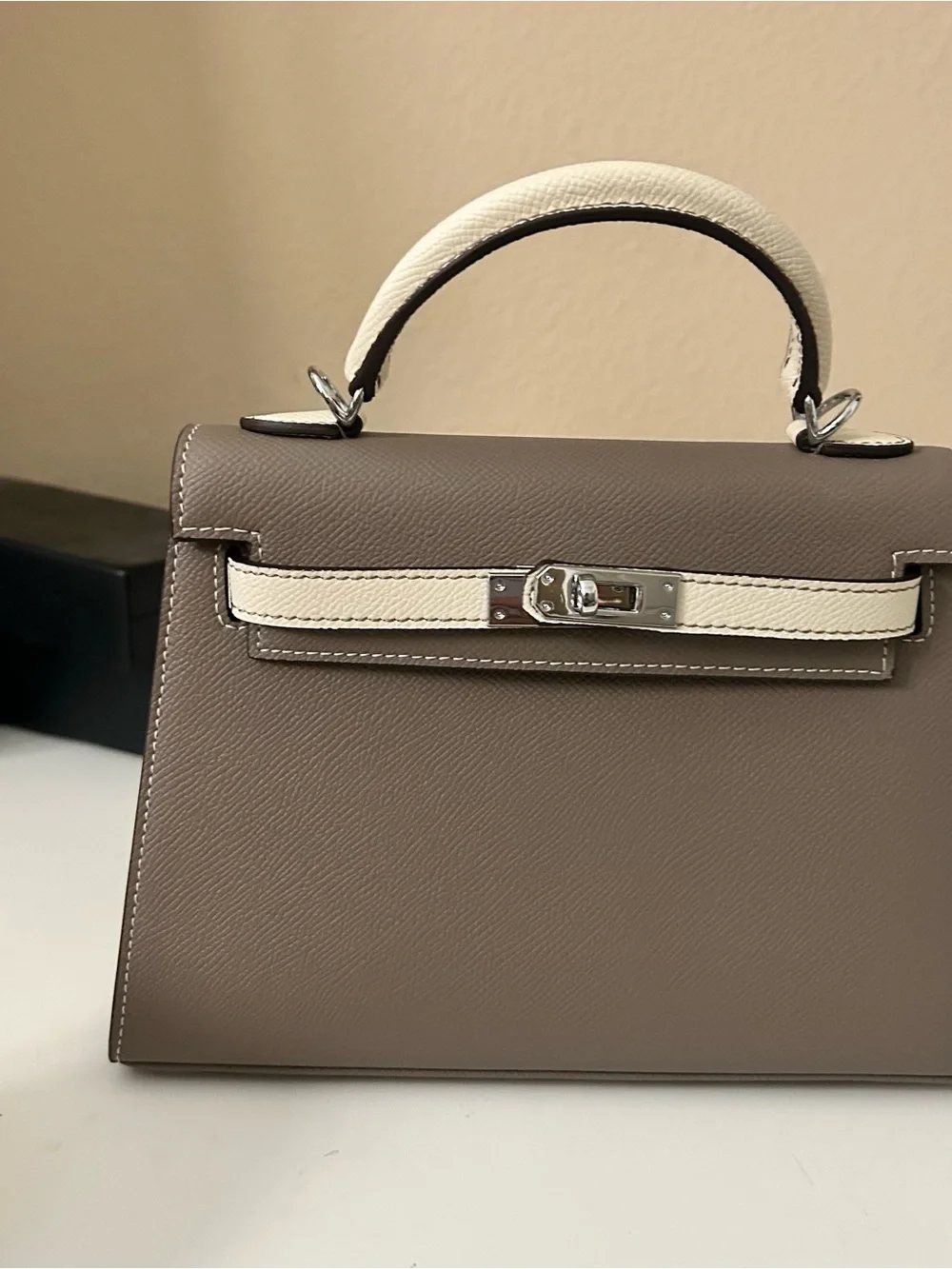 22cm Two-Tone Etaupe & Cream Top-Handle Satchel